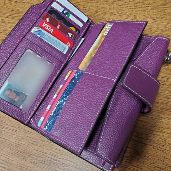 Women Leather Wallets Blocking Clutch Card Holder Ladies Purse with Zipper - Picture 2 of 2